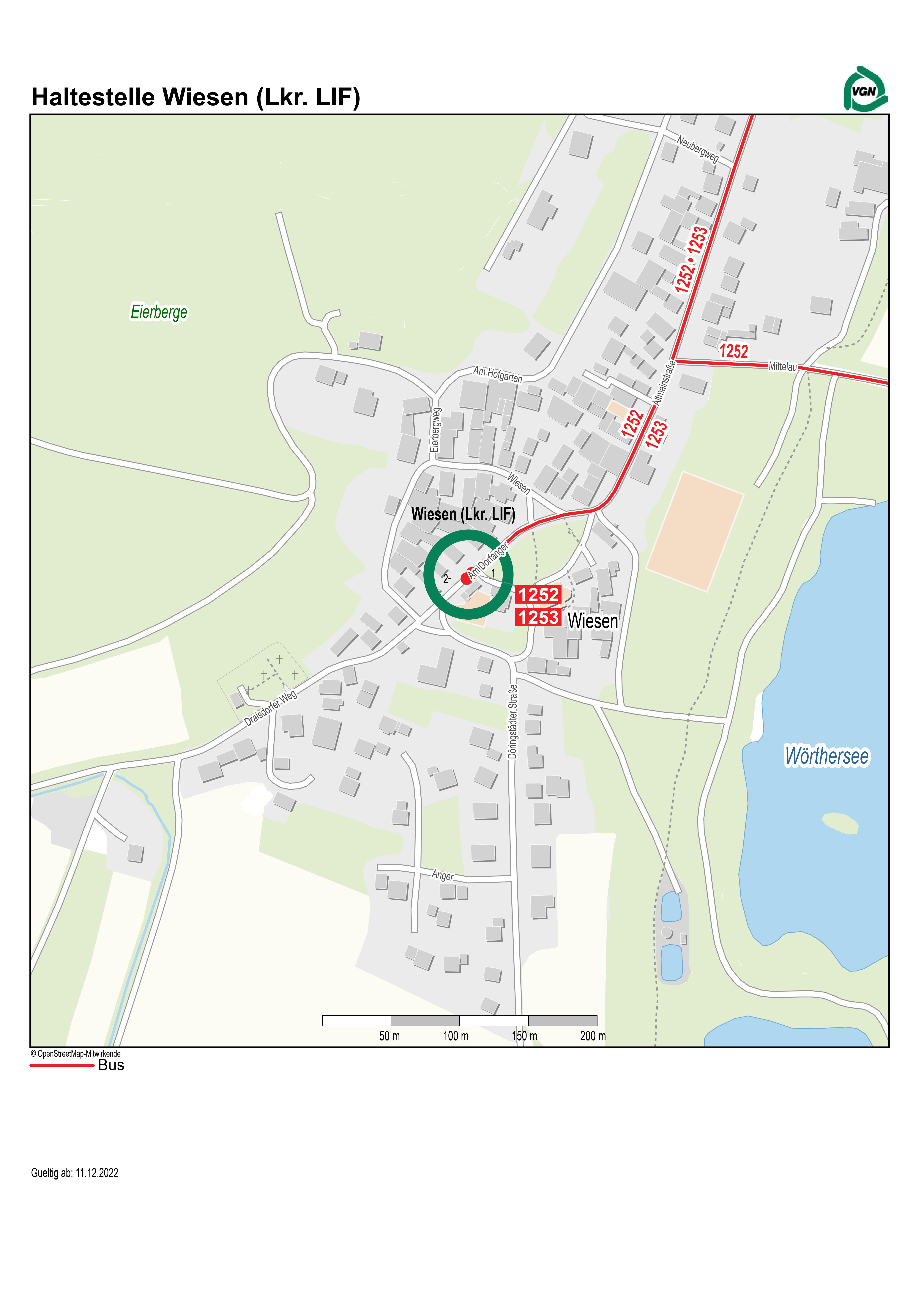 Die Bushaltestelle in Wiesen ist ab 2. Januar 2023 wieder am Dorfanger. Grafik: Landratsamt Lichtenfels
